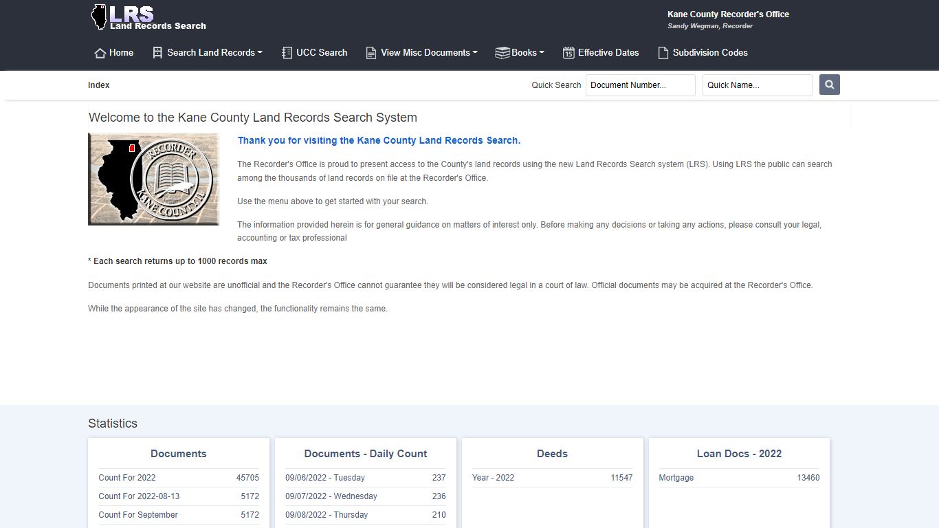 Welcome to the Kane County Land Records Search System